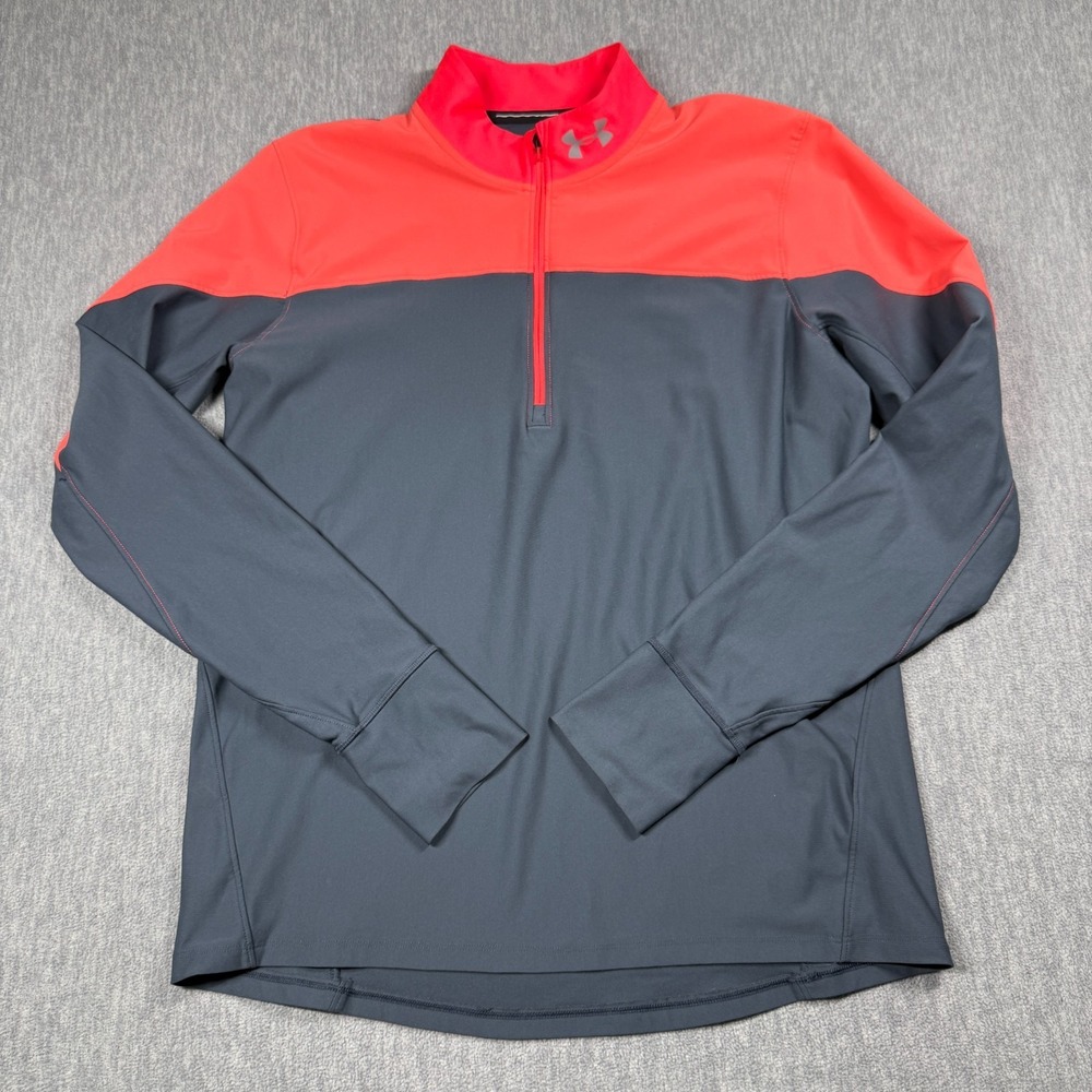 Under Armour Shirt Men Large Gray Red HeatGear Run Fitted 1/4 Zip Athletic Pullo